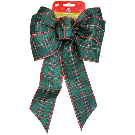Holiday Trims 7-Loop 8.5 In. W. x 14 In. L. Red/Green/Beige Plaid Christmas Bow