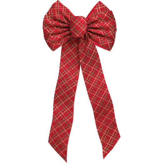 Holiday Trims 7-Loop 10 In. W. x 22 In. L. Red, Green, & Gold Velvet Christmas Bow